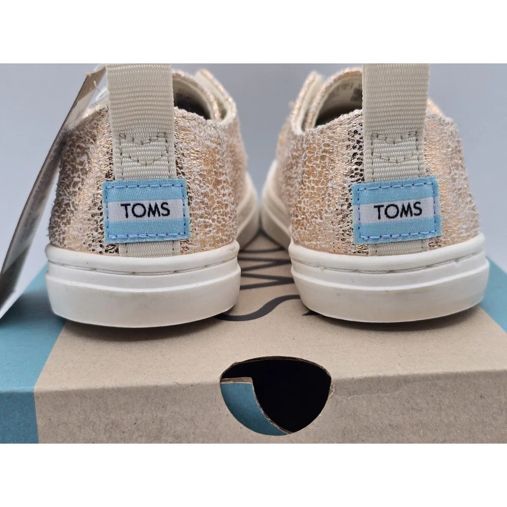 NIB TOMS Tiny Cordones Cupsole Shoes - Color‎ Gold Crackle Foil - Size 5 Toddler